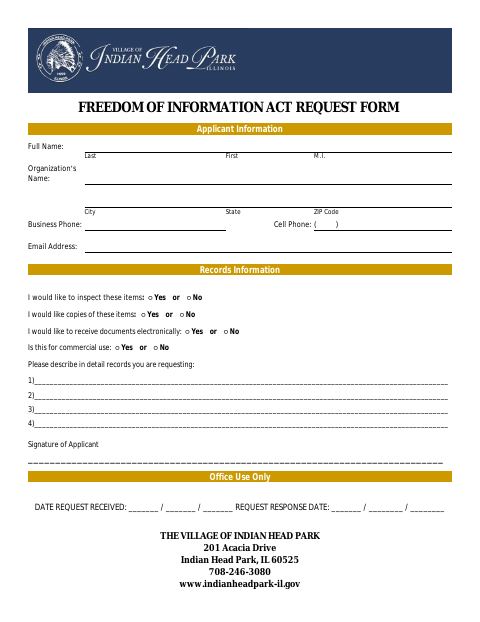 First page of the Freedom of Information Act Request Form