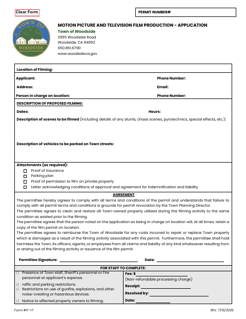 First page of the Motion Picture and Television Film Production Application
