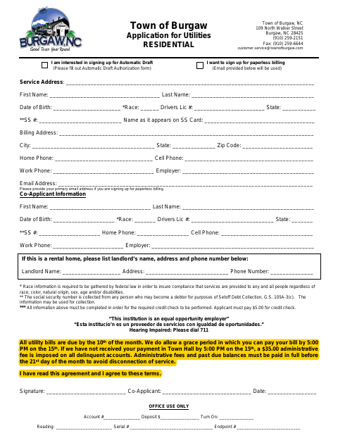 First page of the Application for Utilities