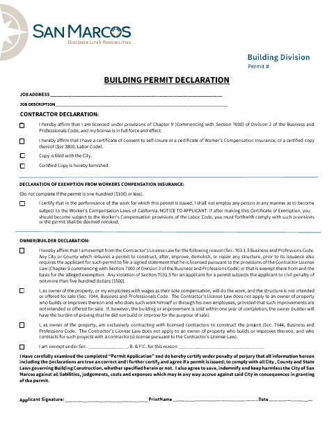 First page of the Building Permit Declaration