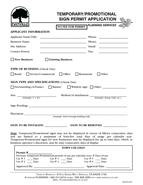 First page of the Temporary/Promotional Sign Permit Application