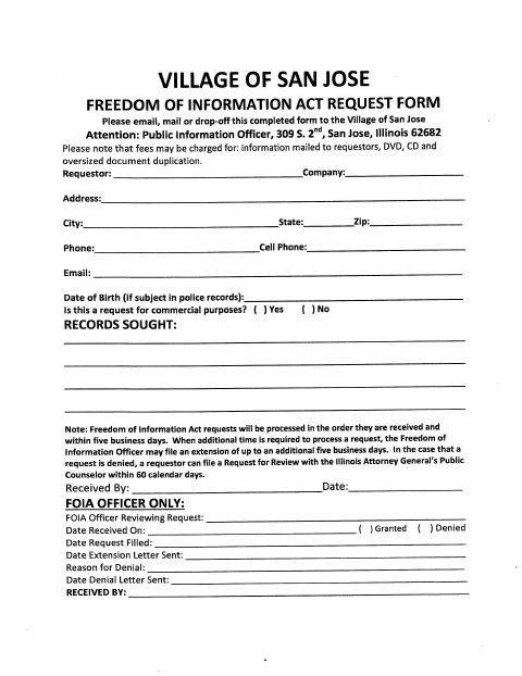 First page of the Freedom of Information Act Request Form