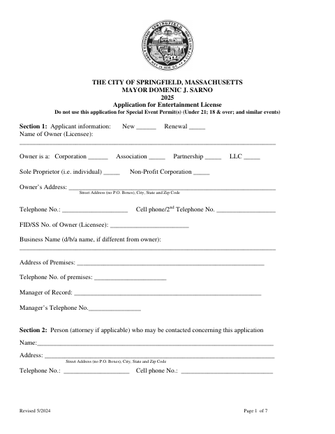 First page of the Entertainment License Application