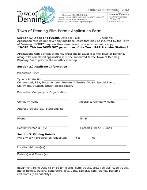 First page of the Film Permit Application Form
