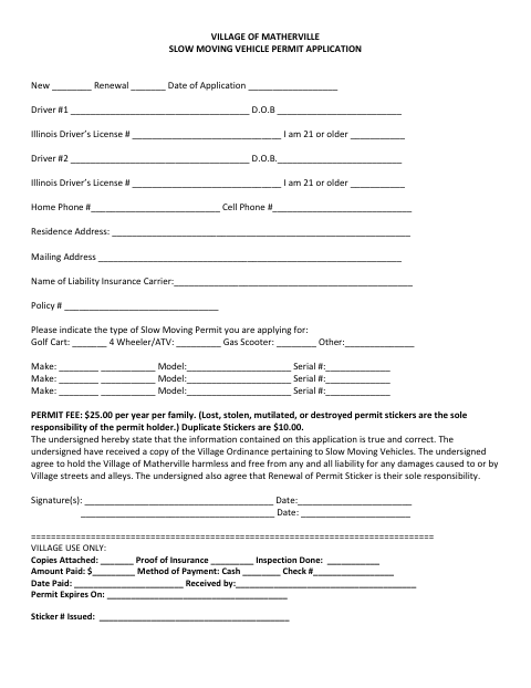 First page of the Slow Moving Vehicle Permit Application