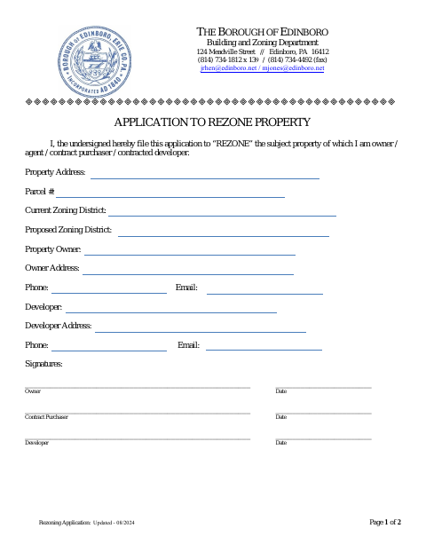 First page of the Application to Rezone Property