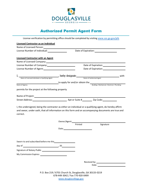 First page of the Authorized Contractor's Agent Form