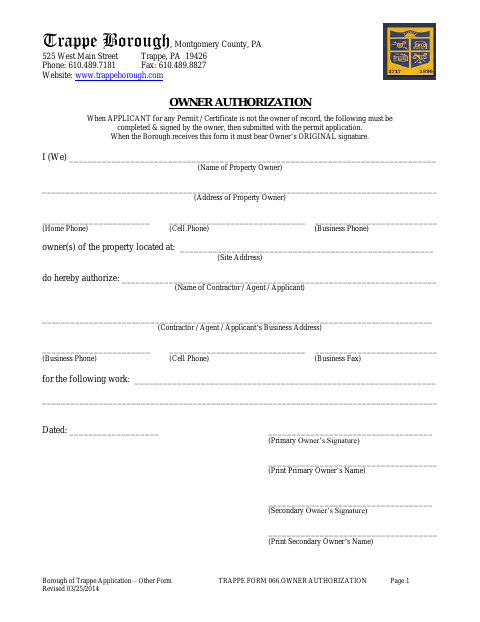 First page of the Owner Authorization