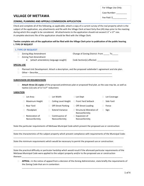 First page of the Zoning, Planning and Appeals Commission Application