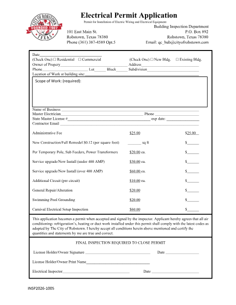 First page of the Electrical Permit Application