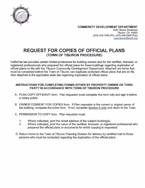 First page of the Duplication of Official Plans Procedure & Request Form (Option 1)