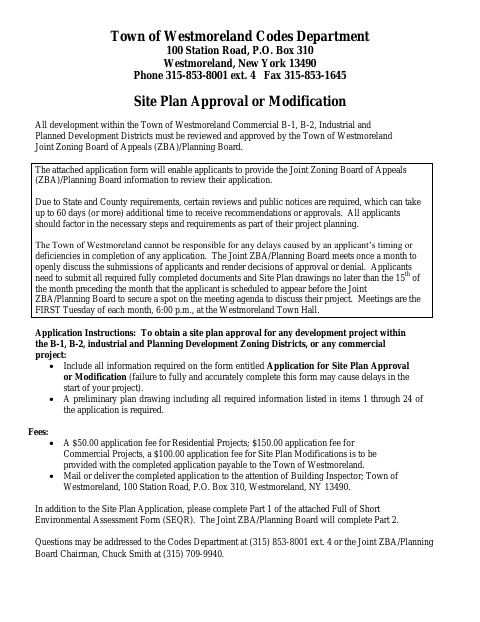 First page of the Site Plan Approval or Modification