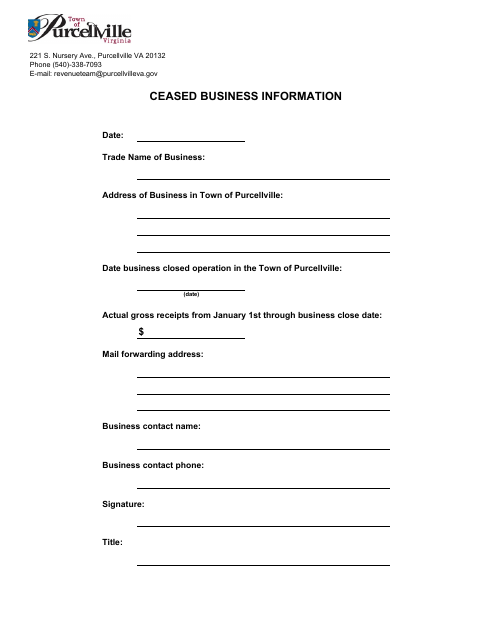 First page of the Ceased Business Information