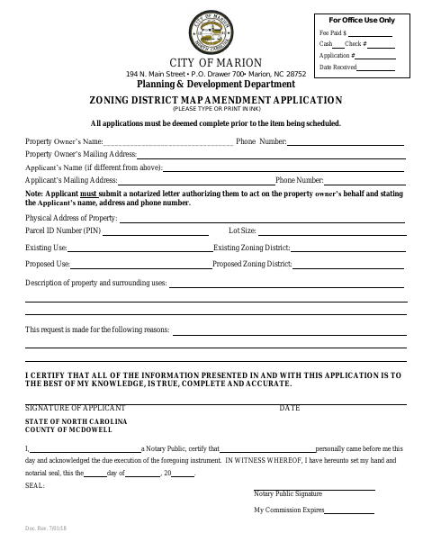 First page of the Zoning District Map Amendment Application
