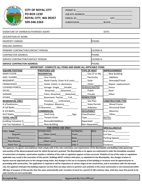 First page of the Building Permit Application