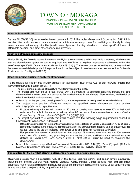 First page of the Streamlined Housing Development Applications Under Senate Bill 35