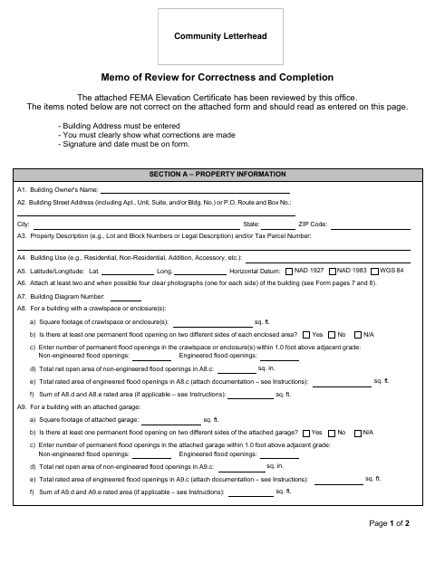 First page of the Memo of Review for Correctness and Completion