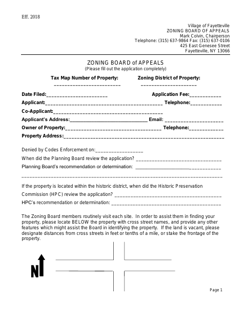 First page of the Zoning Board of Appeals Application