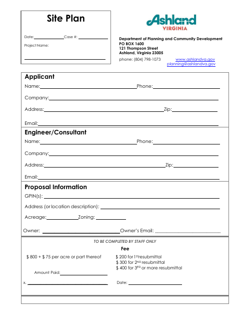 First page of the Site Plan Application & Checklist