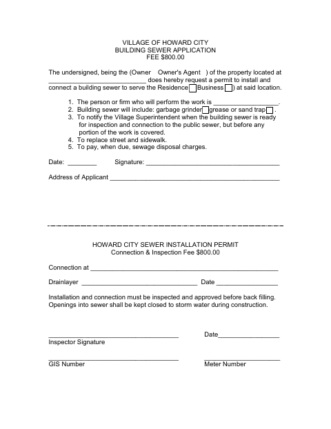First page of the Building Sewer Application