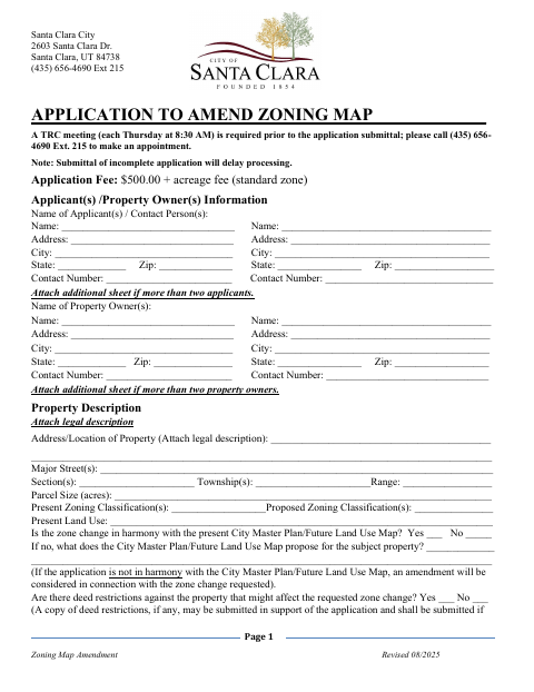 First page of the Zoning Map Amendment Application