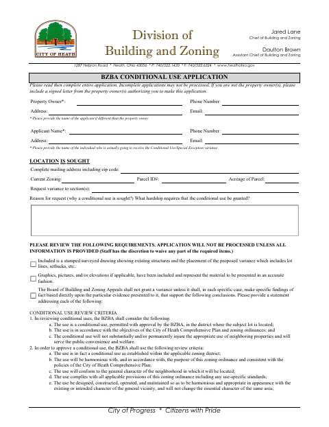 First page of the BZBA Conditional Use Application