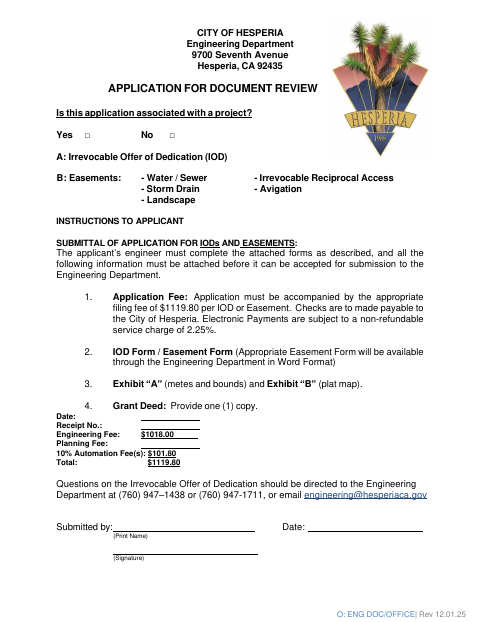 First page of the Application for Document Review