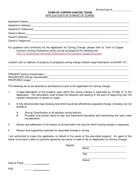 First page of the Application for Change of Zoning