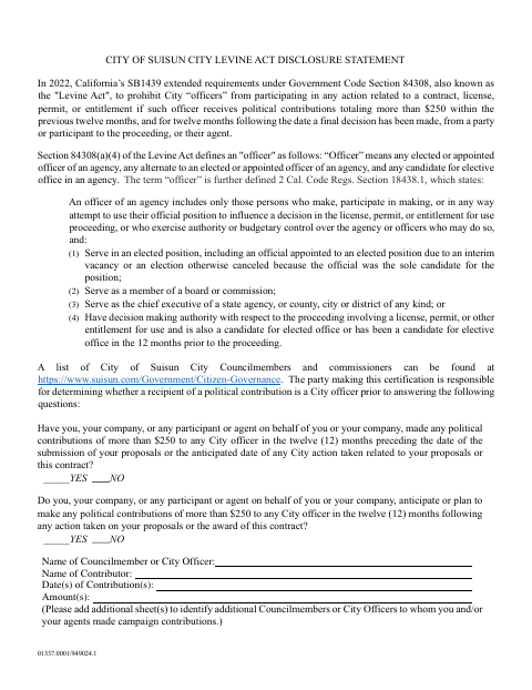 First page of the Levine Act Disclosure Statement