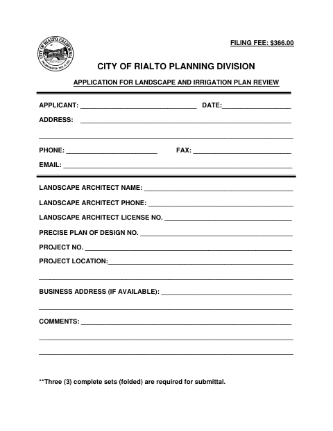 First page of the Application for Landscape and Irrigation Plan Review