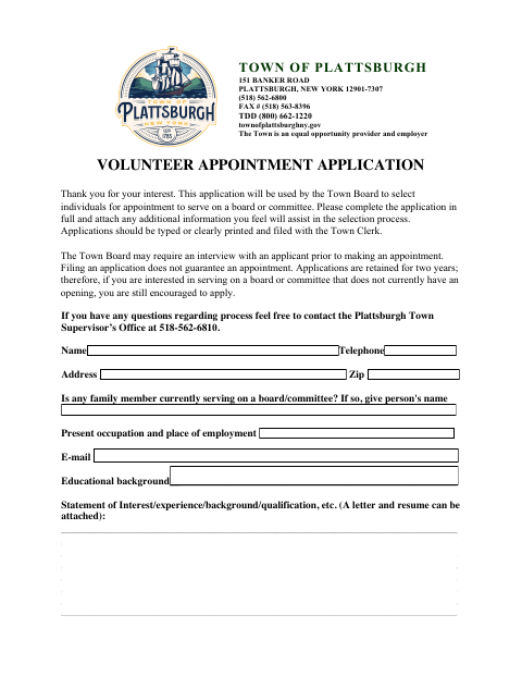 First page of the Volunteer Appointment Application