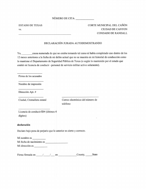 First page of the Self-Providing Affidavit