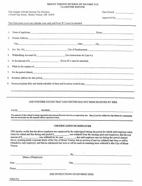 First page of the Claim for Refund