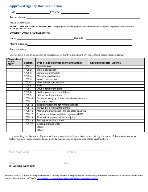 First page of the Special Inspections Forms and Handout