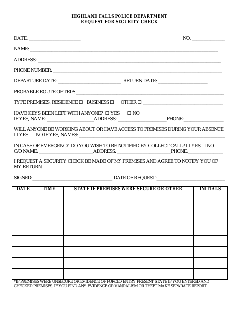 First page of the Request for Security Check