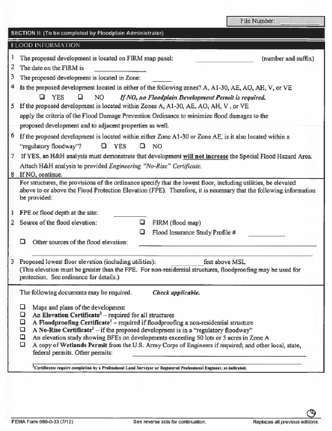 First page of the Development Permit City Form