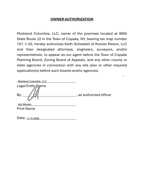 First page of the Owner Authorization