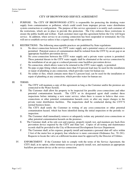 First page of the Service Agreement