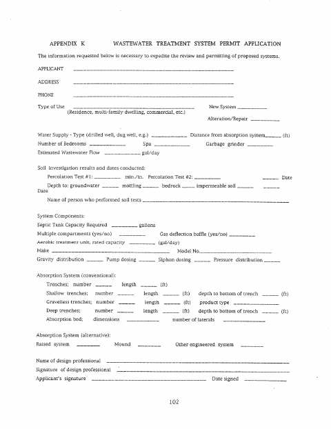 First page of the Wastewater Treatment Permit Application