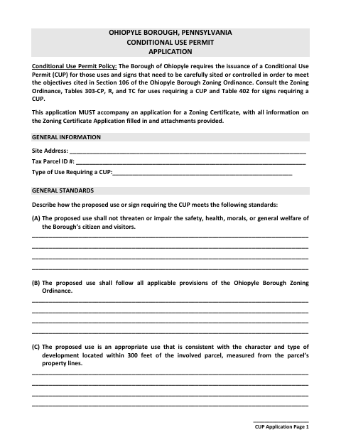 First page of the Conditional Use Permit Application