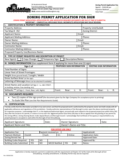 First page of the Zoning Permit Application for Sign