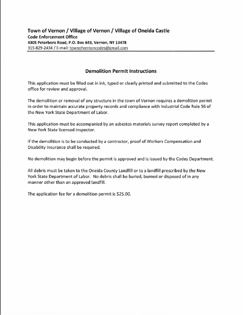 First page of the Demolition Permit Application