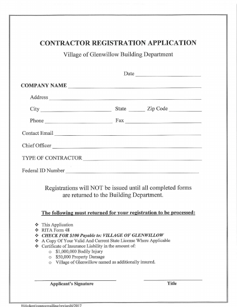 First page of the Contractor Registration Application