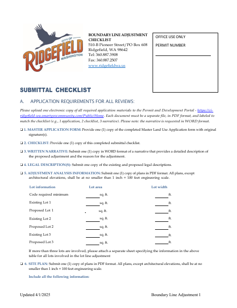 First page of the Boundary Line Adjustment Checklist