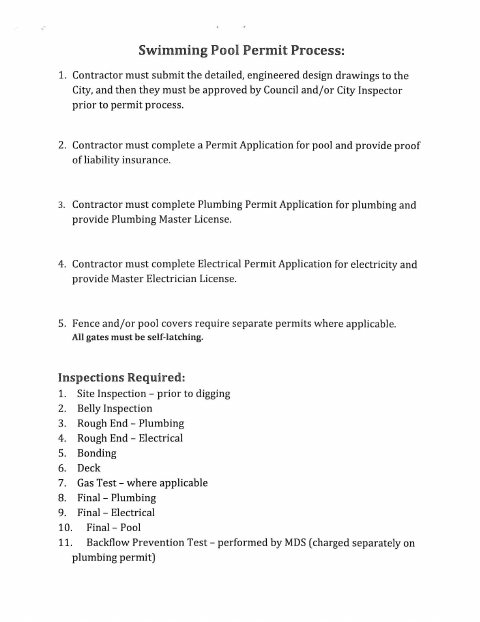 First page of the Swimming Pool Permit Process
