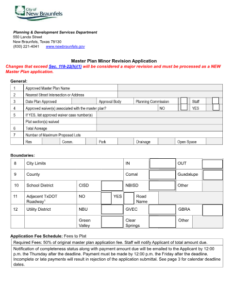First page of the Master Plan Minor Revision Application