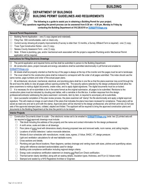 First page of the Building Permit Application Package