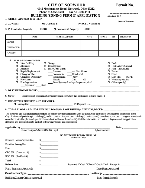 First page of the Change of Use Permit Application