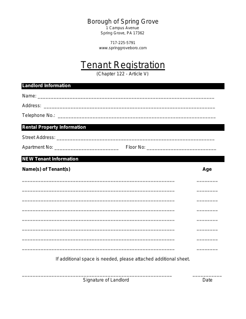 First page of the Tenant Registration