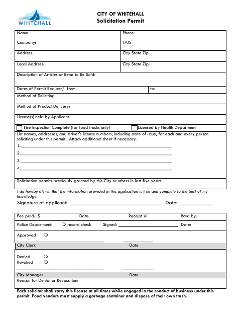 First page of the Solicitation Permit